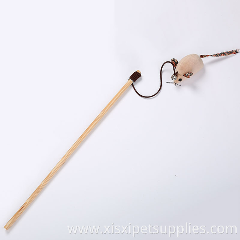 Newstyle Ball Pole Cats Rods Plaything Fish and Mouse Wooden with Feather for Cats Cat Teaser Interactive Toys Pet Toys Opp Bag